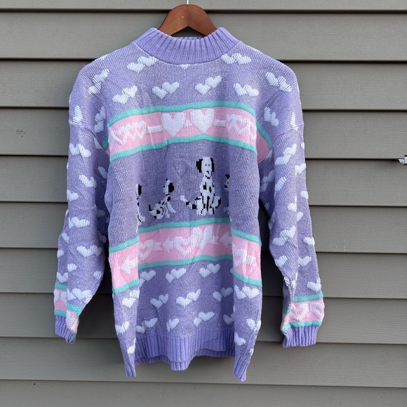 Vintage Sweaters - Vintage Dalmatians & hearts pastel sweater 80s Adele kawaii women’s large